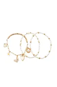 3PCS MULTI CHARM PEARL STRETCH BRACELET