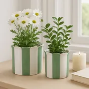 Green Ceramic Striped Scallop Planter - 6 inch