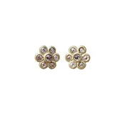 0.93 ct. "Daisy Flower" Natural Brown Rose Cut Diamond Stud Earrings in 18K Gold