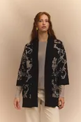 3/4 Sleeve Cardigan with Silver Paisley Details