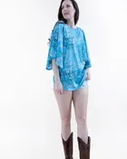 Almond Blossoms Loose Fit Blouse - TEAL (S/M, L/XL) (Packs of 6)