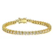 10CTW CZ Solitaire Tennis Bracelet Bar Setting Gold .925 Sterling Silver