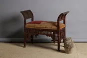 19th Century Syrian Side Bench with Jali Fretwork & Bone Inlay