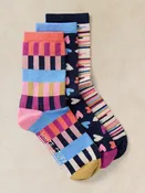 3PK Geo Heart Print Socks in navy multi by White Stuff