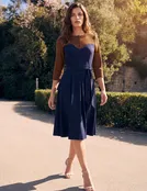 Alessandra Button Yoke Contrast A-Line Dress - Navy/Tan