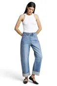 Mica Denim - High Rise Barrel-Leg Cuffed Hem Jeans (26"-29.5" Inseam) - MDP-W3525LT