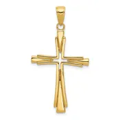 10k Real Yellow Solid Gold Polished Solid Cross Pendant Charm, 40x21mm