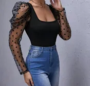 Black Mesh Polka Dot Top Small
