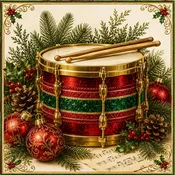 Festive Red Green & Gold Christmas Drum Metal Sign TTE-773