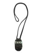 carved kamagong wood pineapple with carved jade cylinder insert
