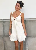 Embroidered Scallop Hem Dress-Cream