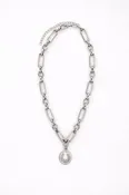 18" 18K White Gold Plated  Chain Necklace with Horseshoe Pendant and Accents