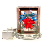 New! Candle Holder, Blue Crab Poinsettia, with 2 Tealight Candles