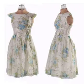 1950s Blue Floral Chiffon Party Dress