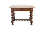 17TH Century French Walnut Side Table with Single Drawer and Barley-Twist Base