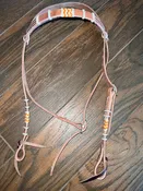 Horse Headstall  Western Harness Buckle - Leather Raw Hide Buttons  -Hand Made