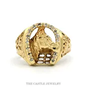 0.14ctw Men's Horsehead-in-Horseshoe Diamond Ring in 10k Yellow Gold