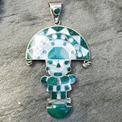 Peruvian Turquoise (Chrysocolla) and Mother of Pearl "Tumi" Pendant