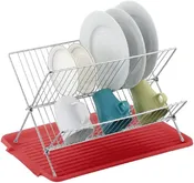 17 Inch X Shaped Stainless Steel 2-Tier Dish Rack for Kitchen Counter