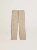 Beigefarbene Kinder-Chinohose mit bunten Sprenkeln