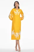 AMAIRA YELLOW EMBROIDERED LINEN BLEND SHIFT DRESS - FINAL SALE