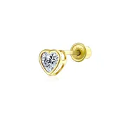 14K Gold CZ Birthstone Colors Heart Shape Cartilage Ear Stud Earring 1PC