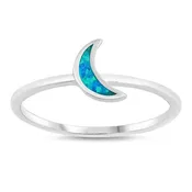 Blue Lab Opal Crescent Moon Ring, 2 Sizes