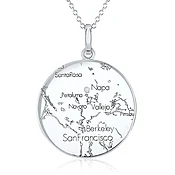 14k White Gold Circle Map Pendant