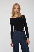 Asymmetrical Snap Button Long Sleeve Crop Top