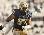 Aaron Donald Signed Running in Navy Horizontal 16X20 Photo