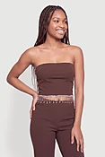 Rhinestone Fringe Strapless Crop Top
