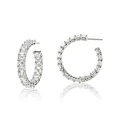 GIA CERTIFIED EMERALD CUT DIAMOND HOOP EARRINGS, 20.50 CARATS