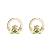 10K Gold Green CZ Claddagh Stud Earrings – S34236