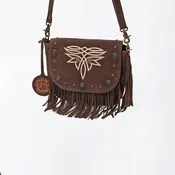 American Darling Genuine Suede Leather Cross body Bag - Fringe, Embroidery & Concho Eco-Friendly Vegetable Tanned Purse