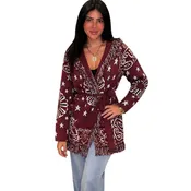 Bandana Fringe Cardigan - Burgundy