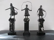 Bronze Garniture of Children Playing Italian 1960s Nero Marble Jumping Rope Hoop Blind Mans Bluff