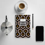 8.5"x5.5" Spiral notebook with Dotted Pages in Brown Hexagon Print