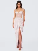 Cadence Champagne Satin Crystal Embellished Corset Dress(Archive Sale)