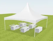 20’x20′ High Peak Frame Package (rectangular seating+food layout)