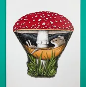 A2 Size Mouse in A Mushroom Hammock Greeting Card - Blank Inside