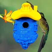 3D Printed Birdhouse: Whimsical Blue & Yellow PLA Small Bird Haven — Olgas Treasures