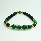 Green Malachite, Black Onyx and Metal Accent Bead Bracelet