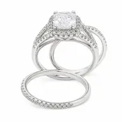 3-Piece Square Halo Split Band Stackable Wedding & Engagement Set in Sterling Silver