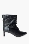 Crinkle Leather Pointy Toe  Ruched Ankle Boots - GIL24