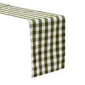 Gingham Checkered Polyester Table Runner – Olive Green & White