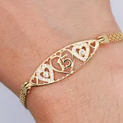 14K Yellow Gold 15 -Year Heart ID Bracelet