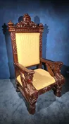 Lot 002 - Vintage Renaissance Revival Carved Throne Chair with Figural Arm Supports, 35-1/2" L x 68" H
