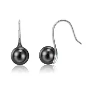18K White Gold Plated Black Fresh Water Pearl Dangle Earrings