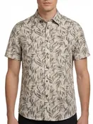 Leaf Print Linen Cotton Short Sleeve Shirt