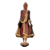18th – 19th Century Burmese Antique Gilded Wood Mandalay Buddha Statue
